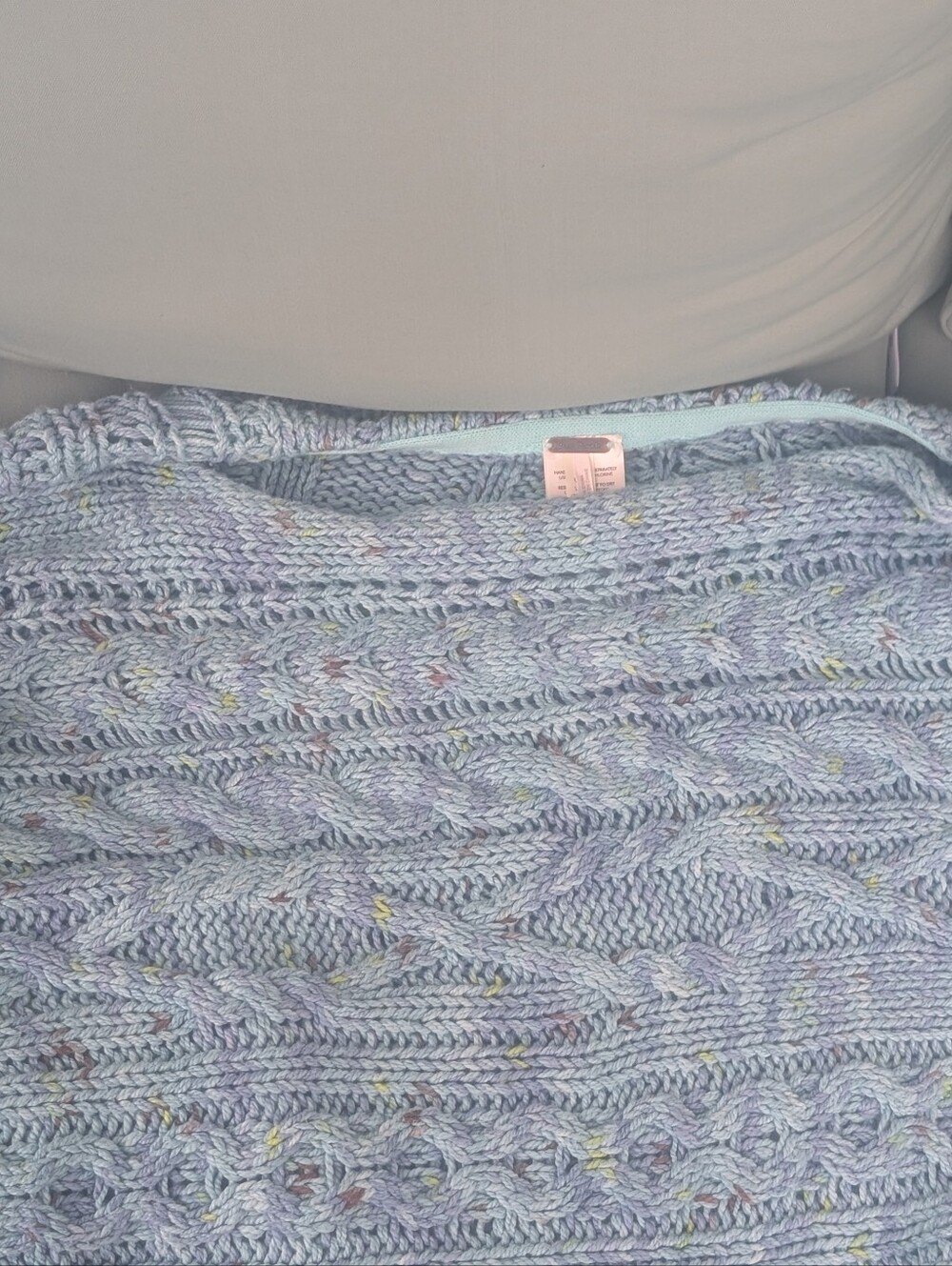 Free People Oversized Speckled Light Blue Cable Knit Sweater Women's Size Large - Picture 9 of 16